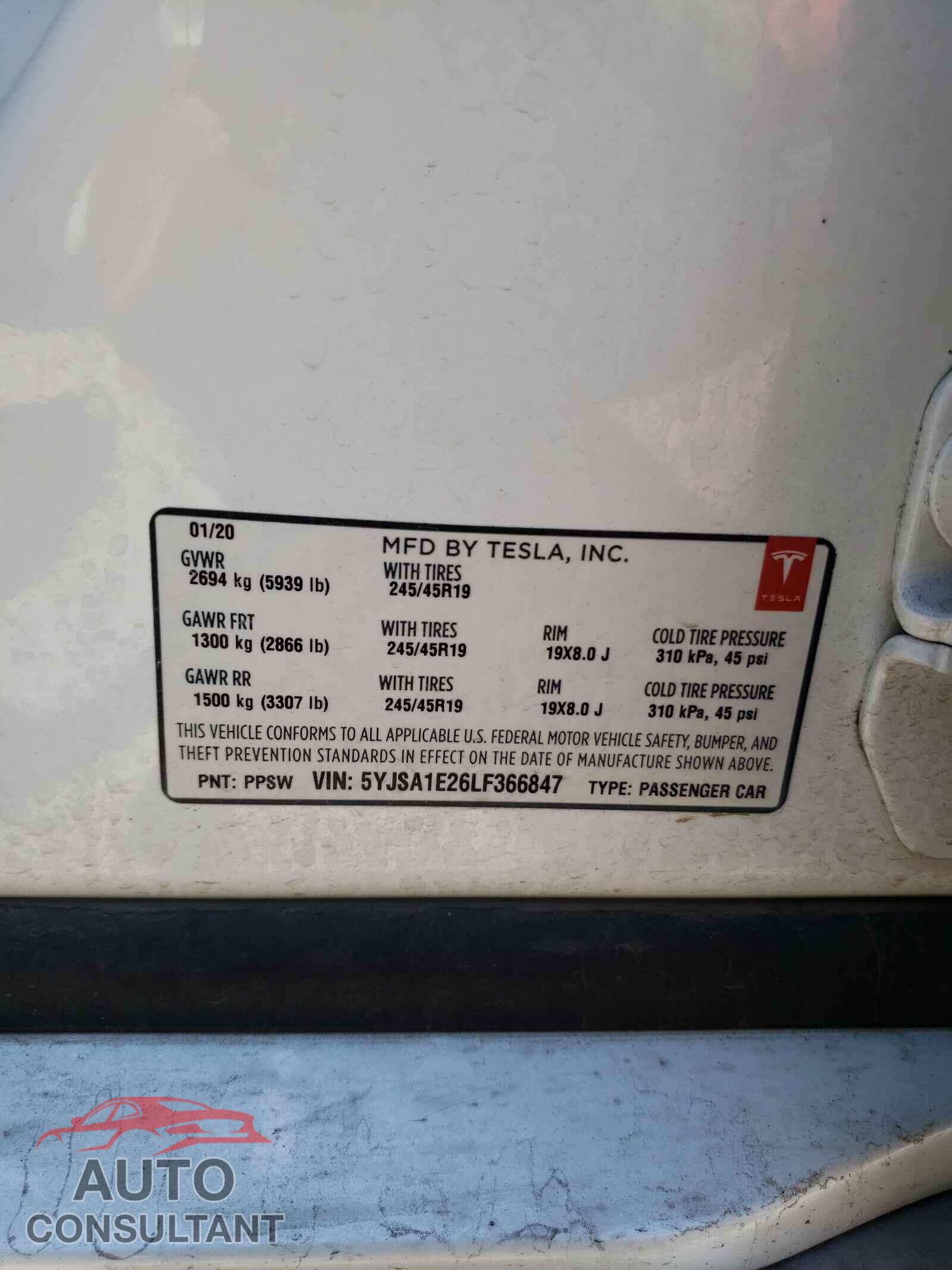 TESLA MODEL S 2020 - 5YJSA1E26LF366847