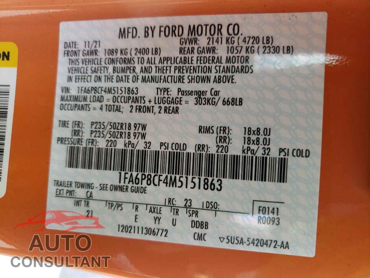 FORD MUSTANG 2021 - 1FA6P8CF4M5151863