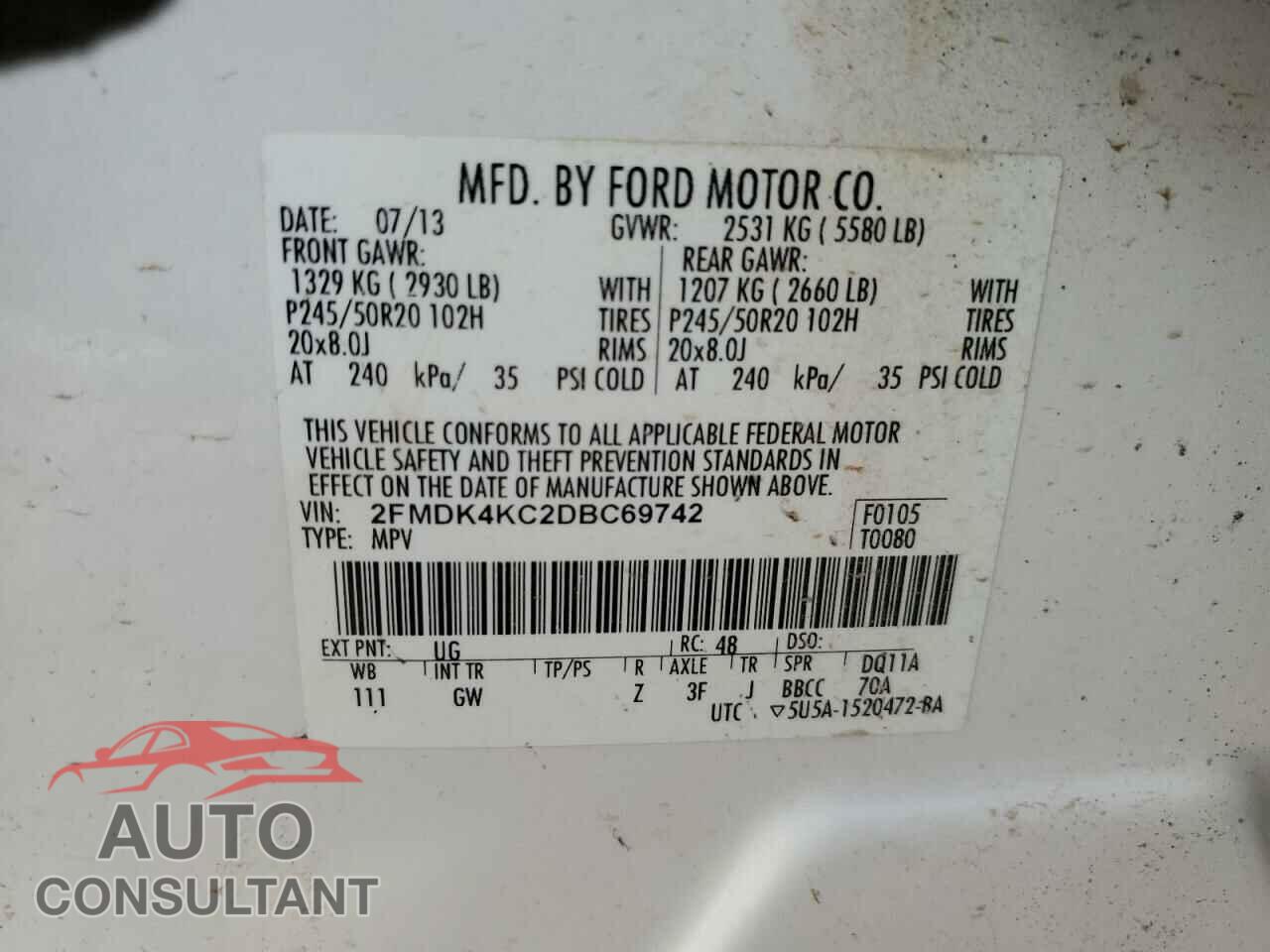 FORD EDGE 2013 - 2FMDK4KC2DBC69742