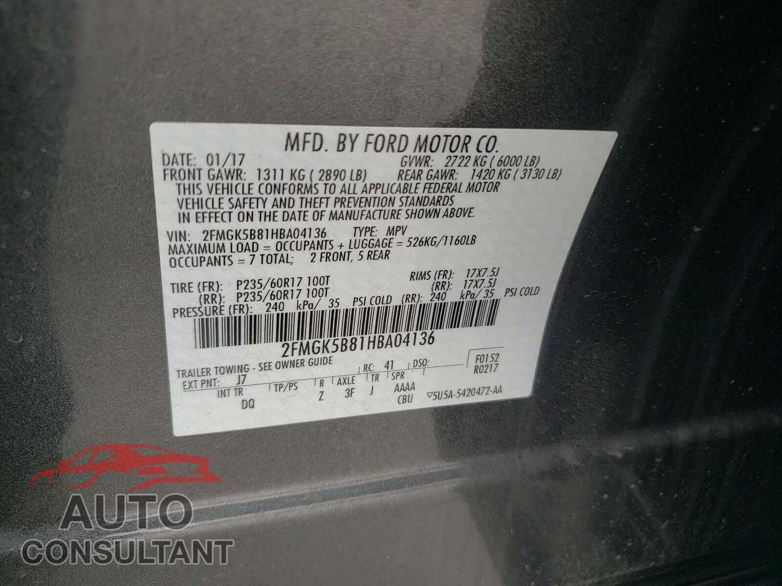 FORD FLEX 2017 - 2FMGK5B81HBA04136