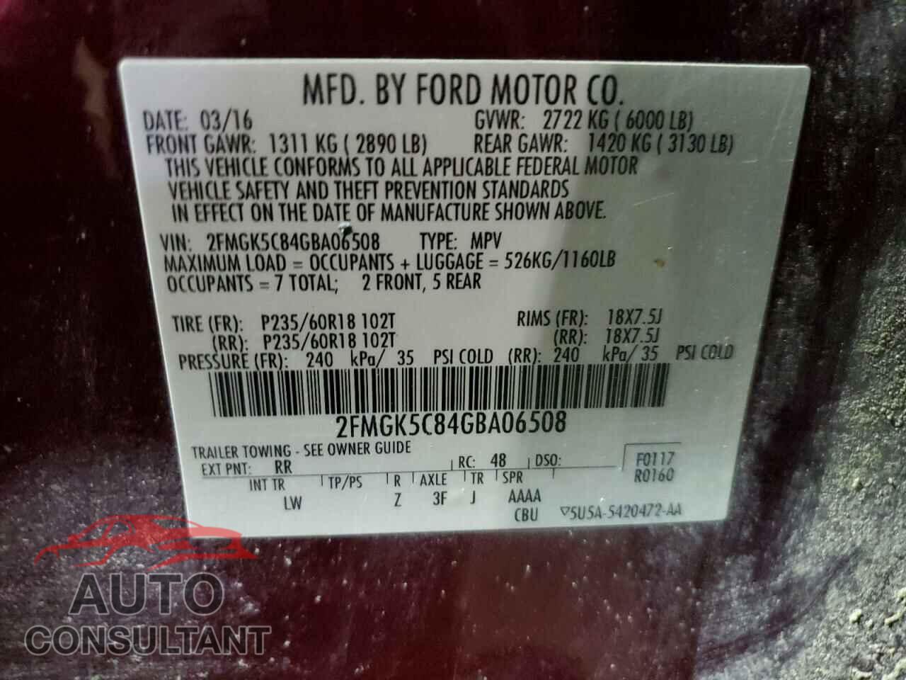 FORD FLEX 2016 - 2FMGK5C84GBA06508