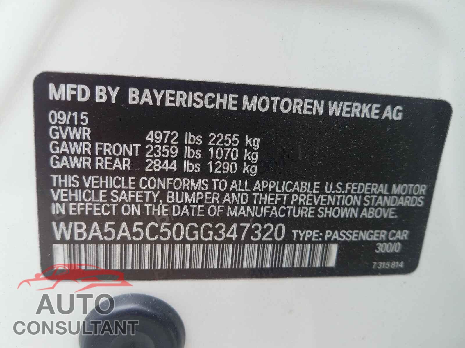 BMW 5 SERIES 2016 - WBA5A5C50GG347320