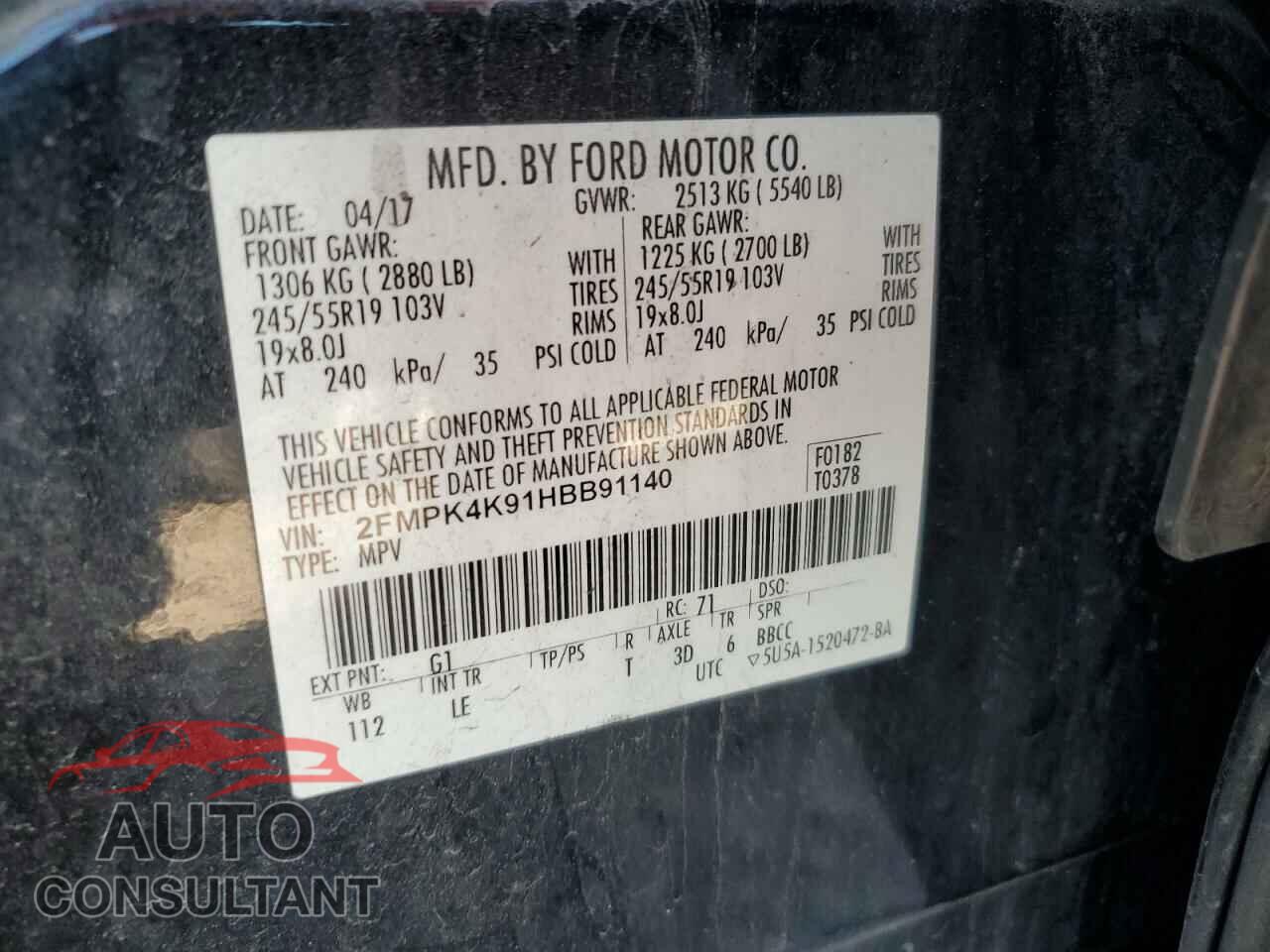 FORD EDGE 2017 - 2FMPK4K91HBB91140