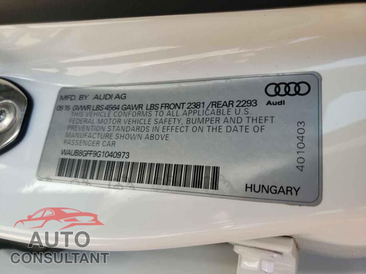 AUDI A3 2016 - WAUB8GFF9G1040973
