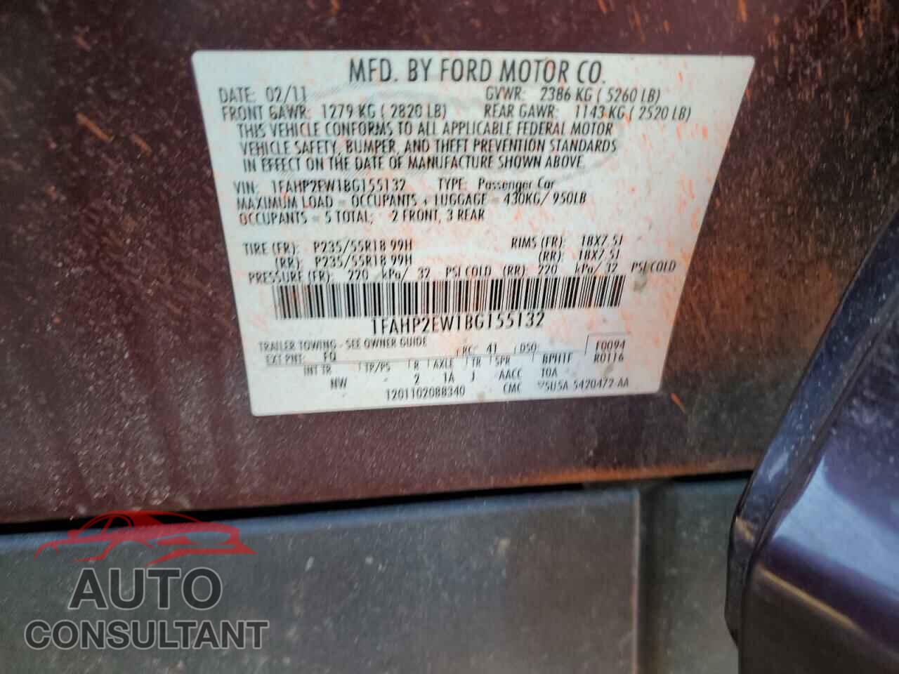 FORD TAURUS 2011 - 1FAHP2EW1BG155132