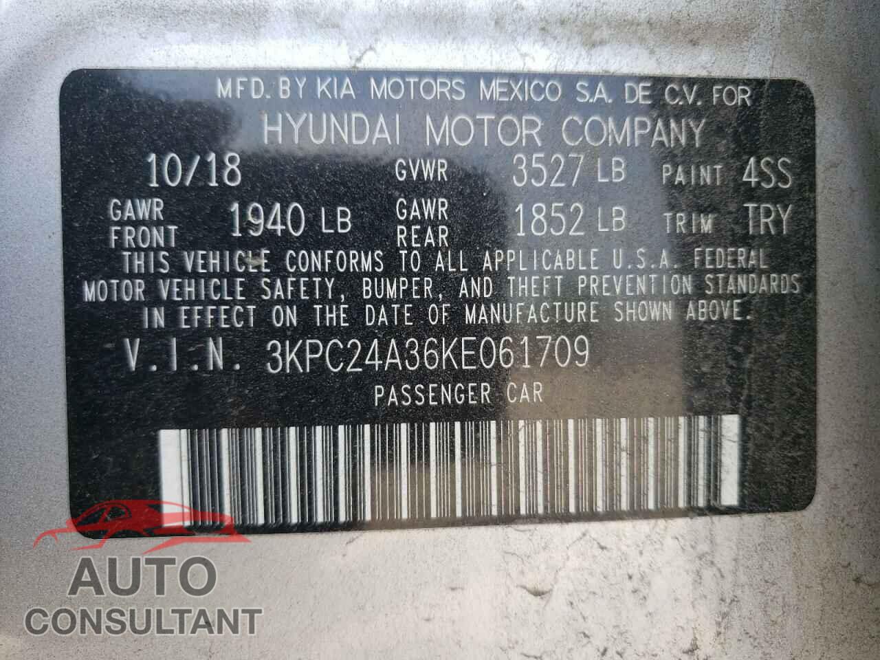 HYUNDAI ACCENT 2019 - 3KPC24A36KE061709