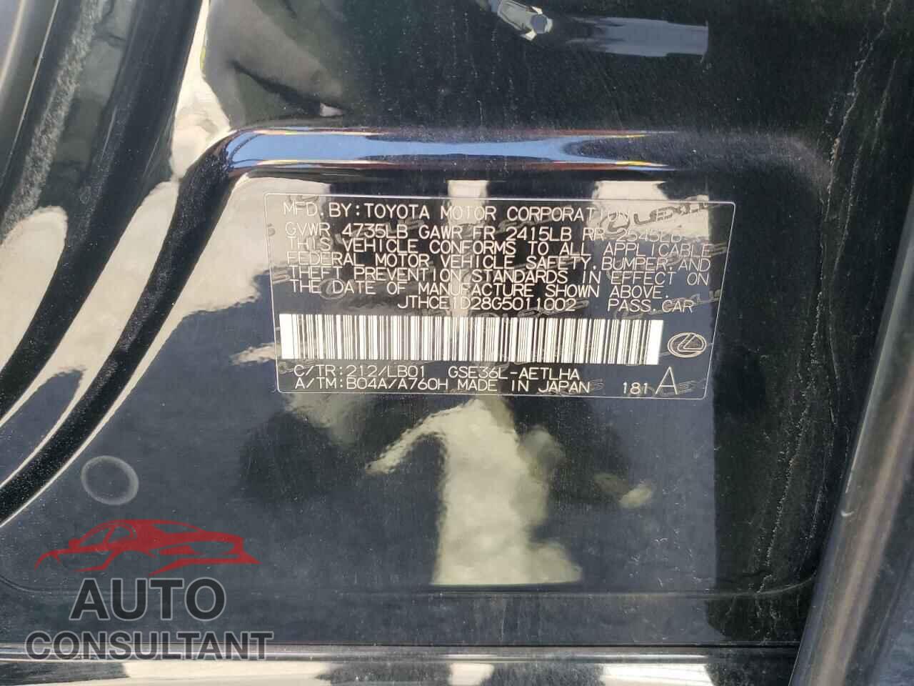 LEXUS IS 2016 - JTHCE1D28G5011002