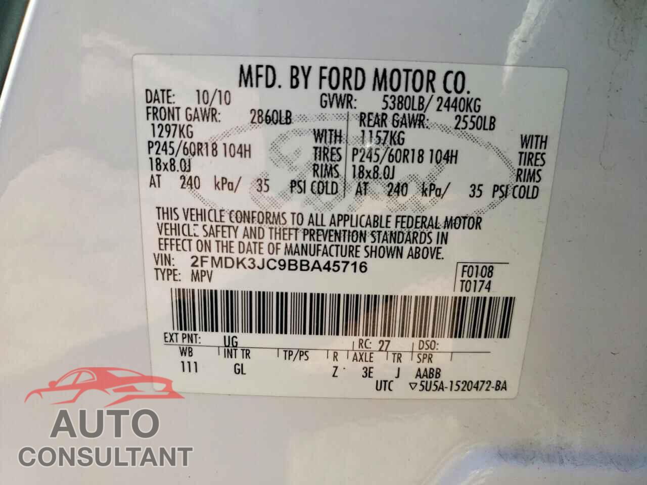 FORD EDGE 2011 - 2FMDK3JC9BBA45716