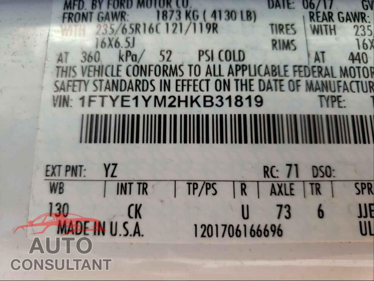 FORD TRANSIT CO 2017 - 1FTYE1YM2HKB31819