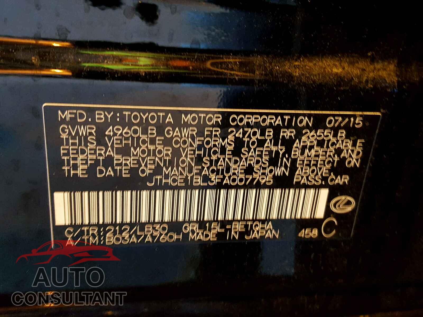 LEXUS GS350 2015 - JTHCE1BL3FA007795