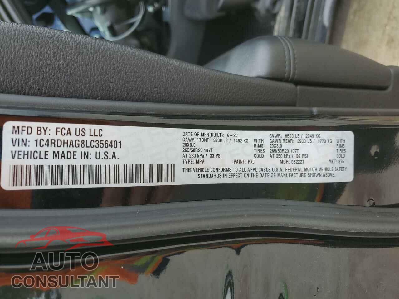 DODGE DURANGO 2020 - 1C4RDHAG8LC356401