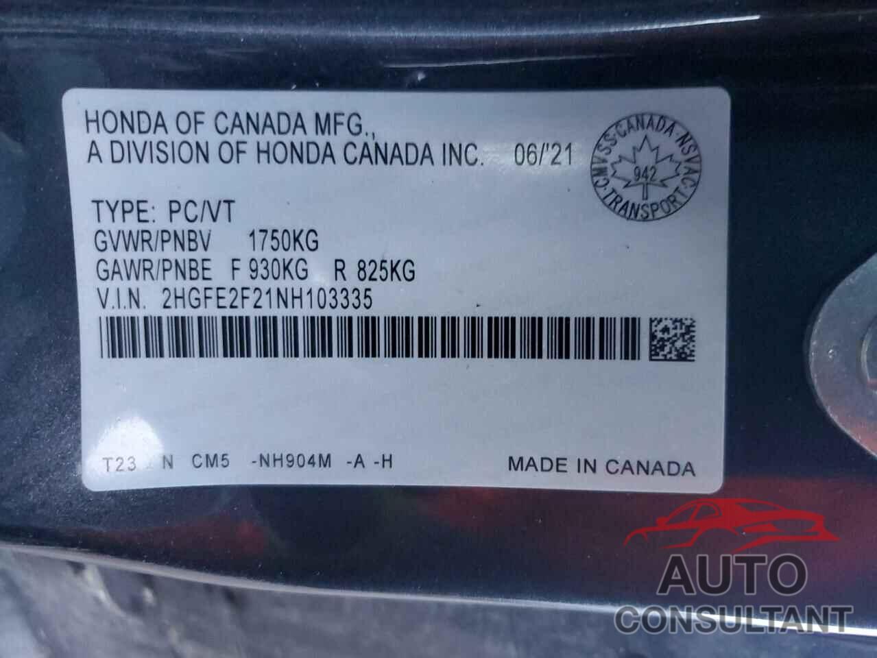 HONDA CIVIC 2022 - 2HGFE2F21NH103335