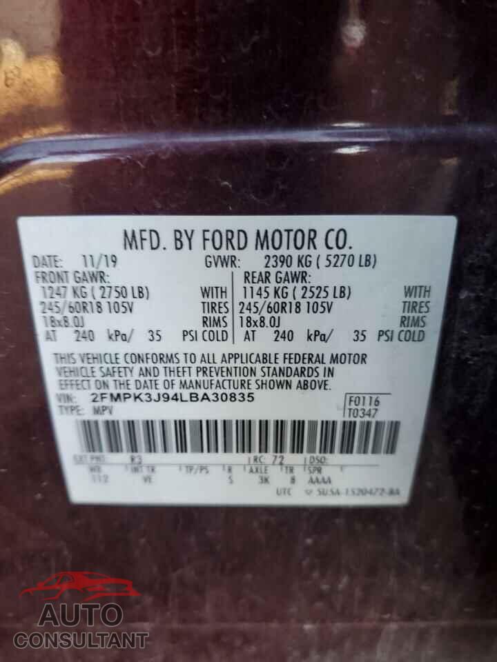 FORD EDGE 2020 - 2FMPK3J94LBA30835