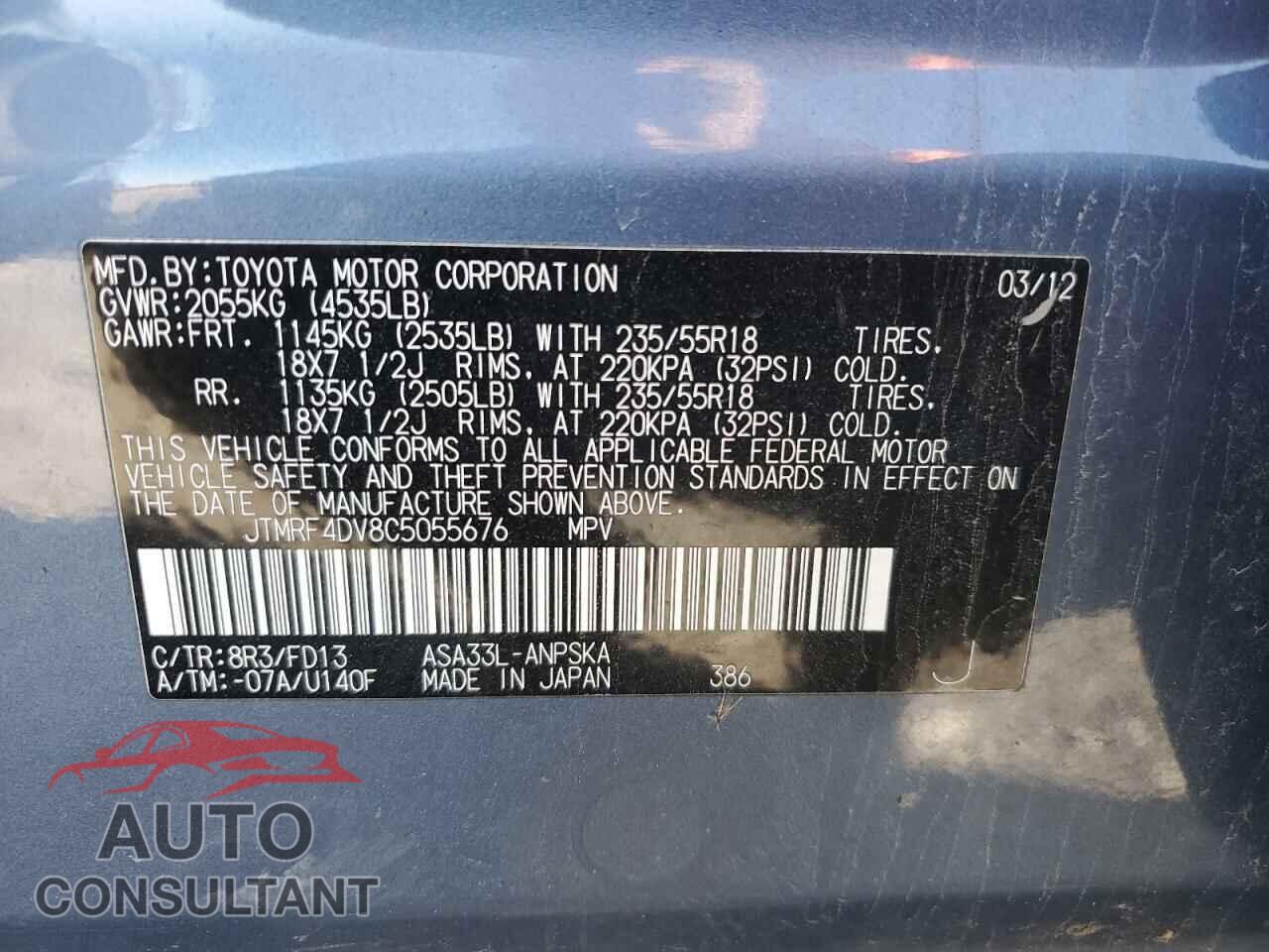 TOYOTA RAV4 2012 - JTMRF4DV8C5055676