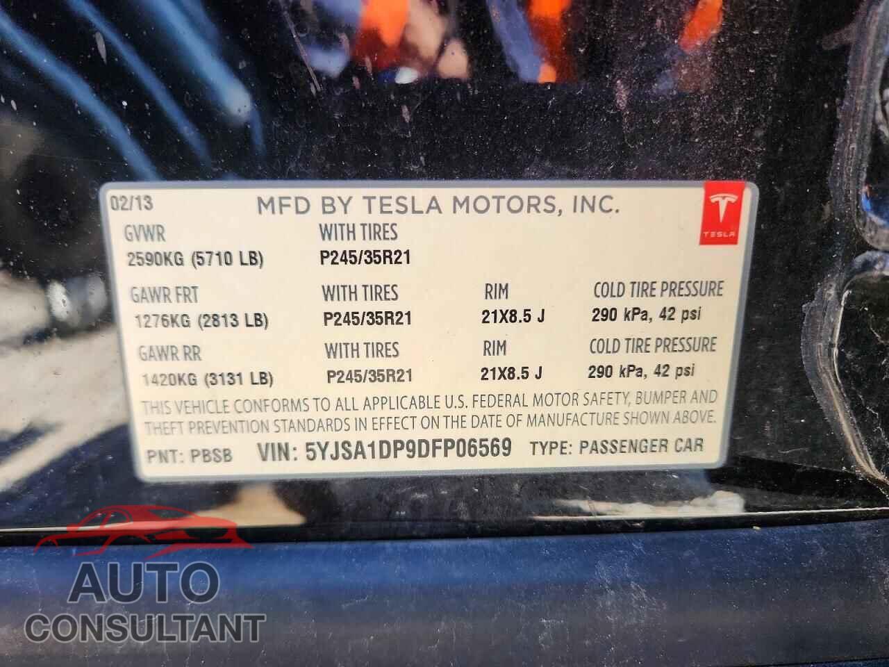 TESLA MODEL S 2013 - 5YJSA1DP9DFP06569