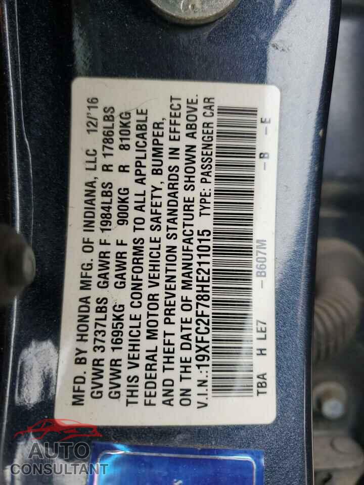 HONDA CIVIC 2017 - 19XFC2F78HE211015