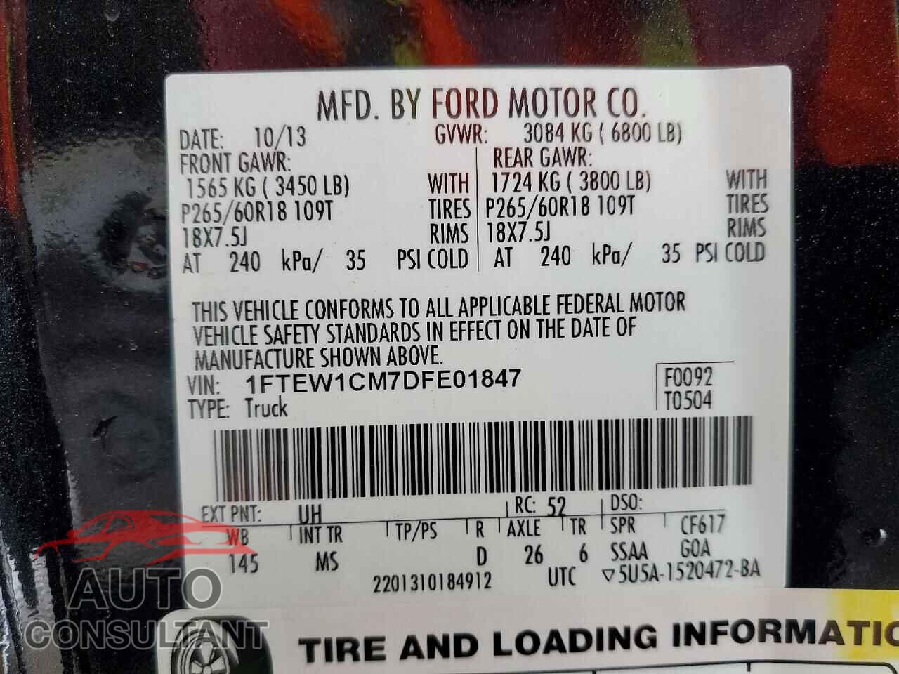 FORD F150 2013 - 1FTEW1CM7DFE01847