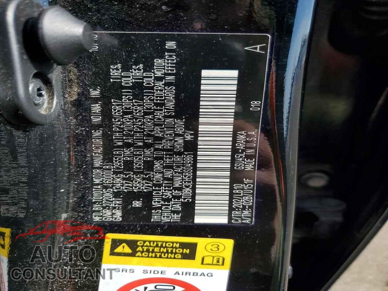 TOYOTA HIGHLANDER 2011 - 5TDBK3EH5BS049861