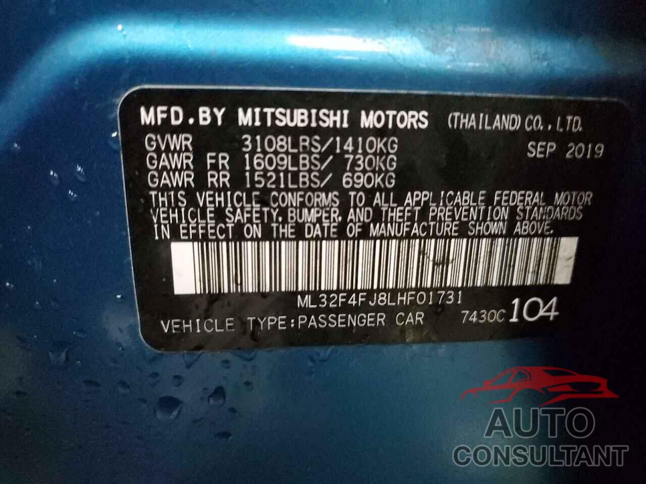 MITSUBISHI MIRAGE 2020 - ML32F4FJ8LHF01731