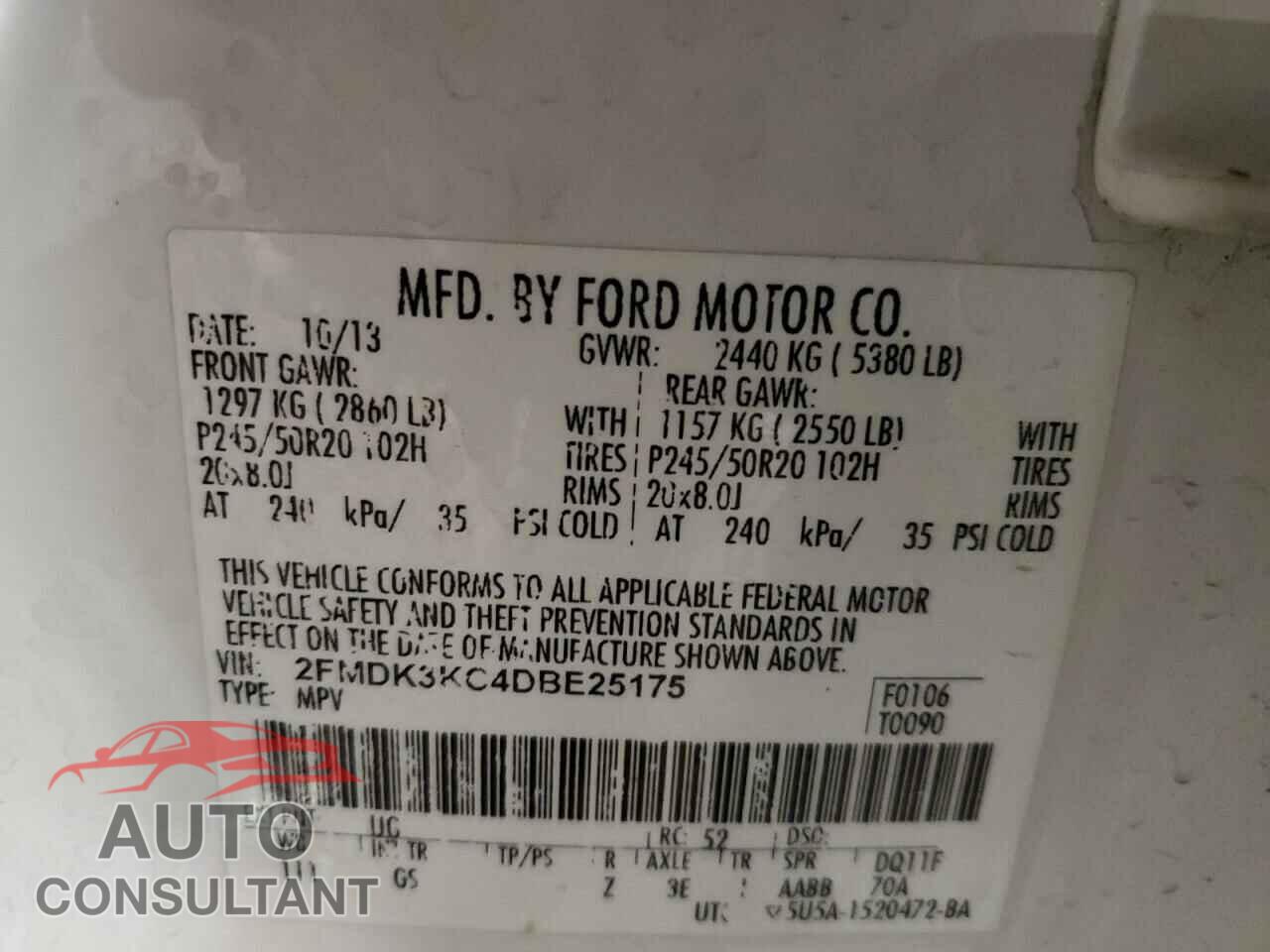 FORD EDGE 2013 - 2FMDK3KC4DBE25175
