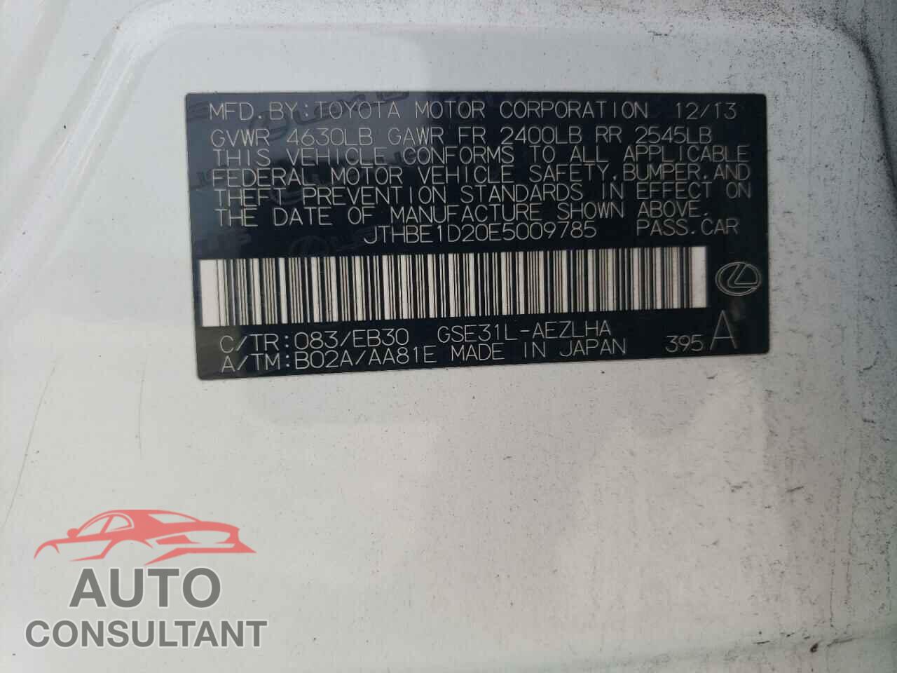 LEXUS IS 2014 - JTHBE1D20E5009785