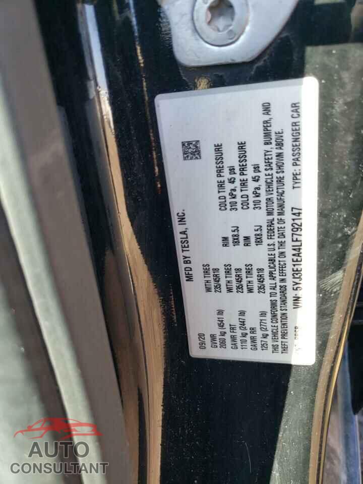 TESLA MODEL 3 2020 - 5YJ3E1EA4LF792147