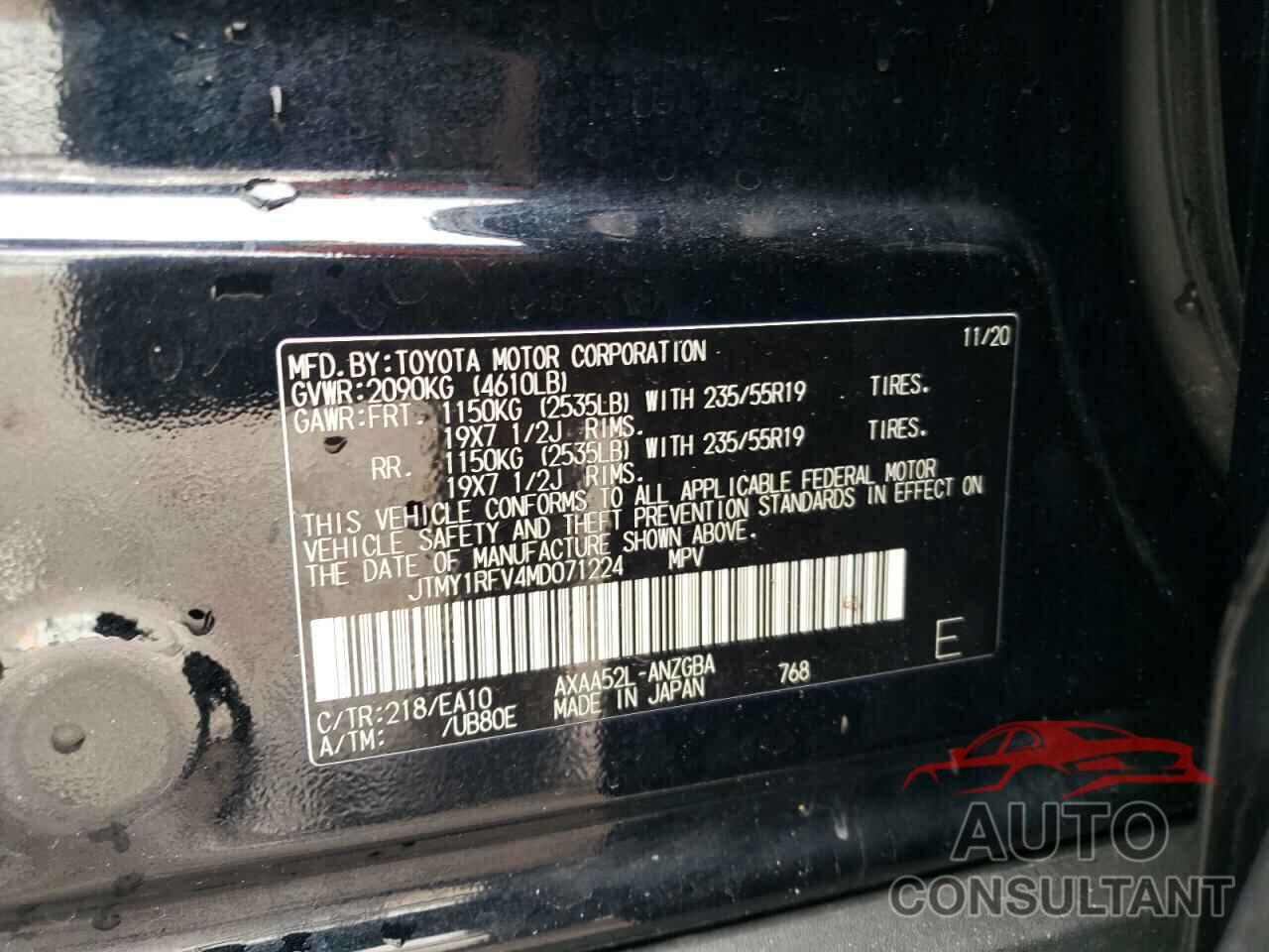 TOYOTA RAV4 2021 - JTMY1RFV4MD071224