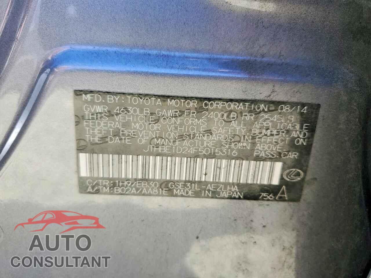 LEXUS IS 2015 - JTHBE1D24F5015316