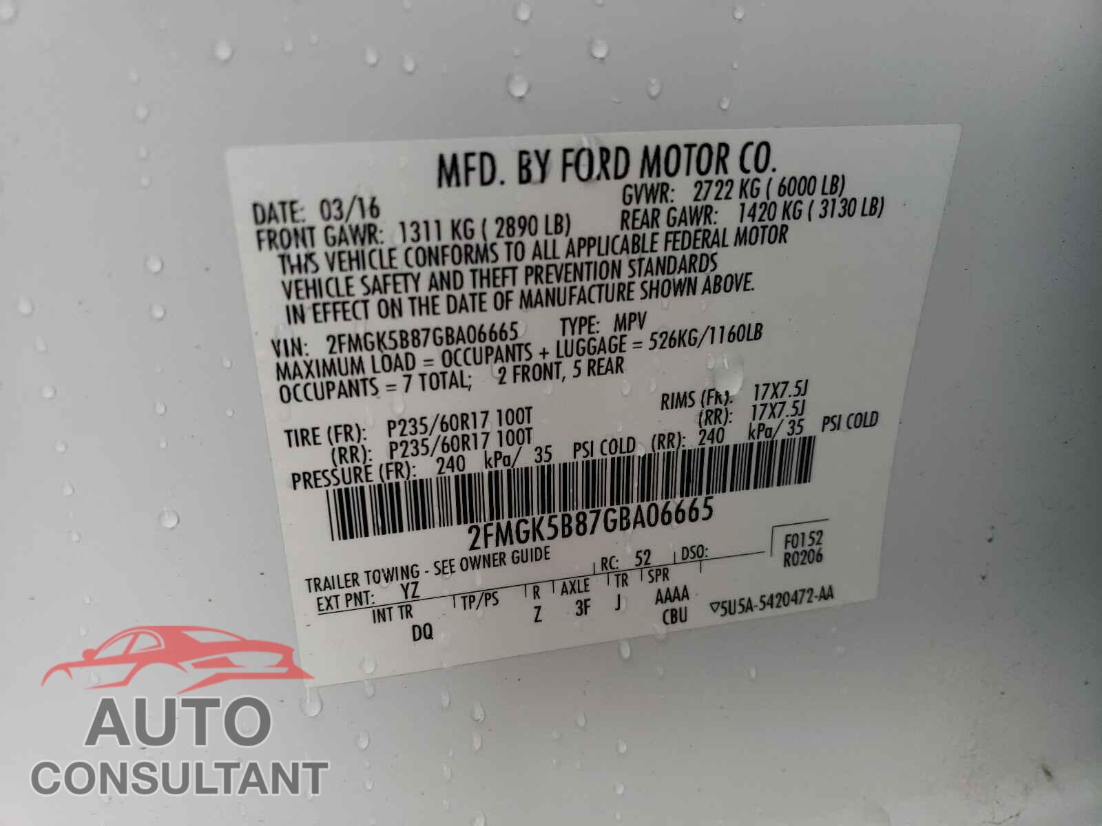 FORD FLEX 2016 - 2FMGK5B87GBA06665
