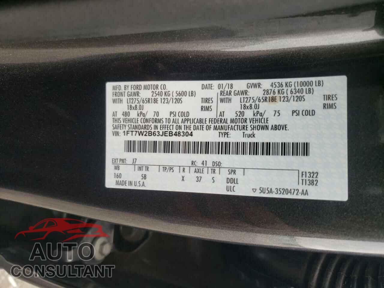 FORD F250 2018 - 1FT7W2B63JEB48304