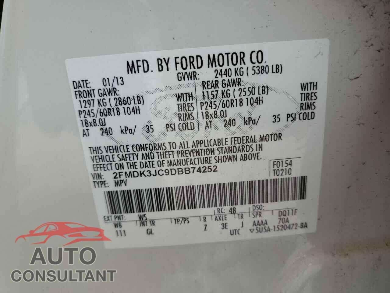 FORD EDGE 2013 - 2FMDK3JC9DBB74252