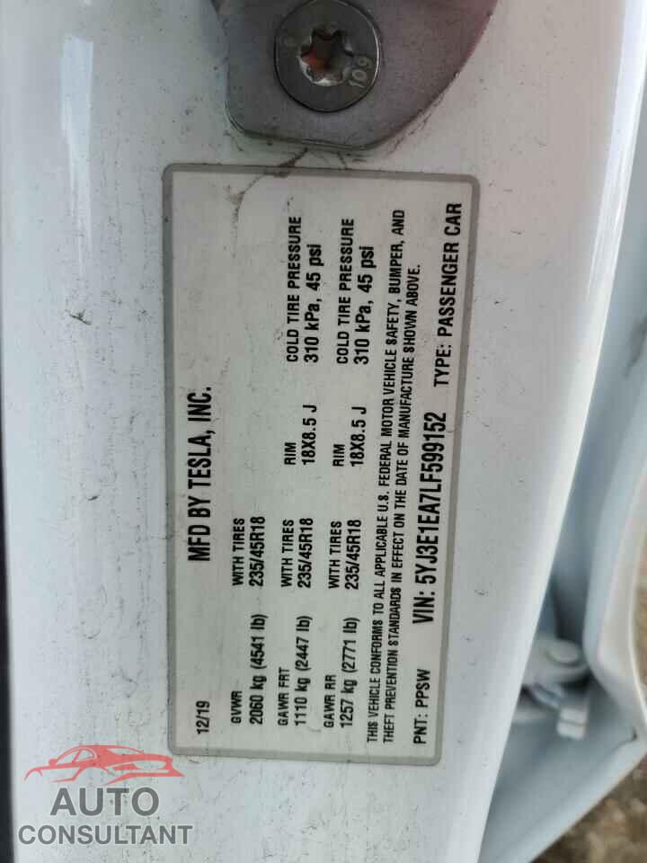 TESLA MODEL 3 2020 - 5YJ3E1EA7LF599152