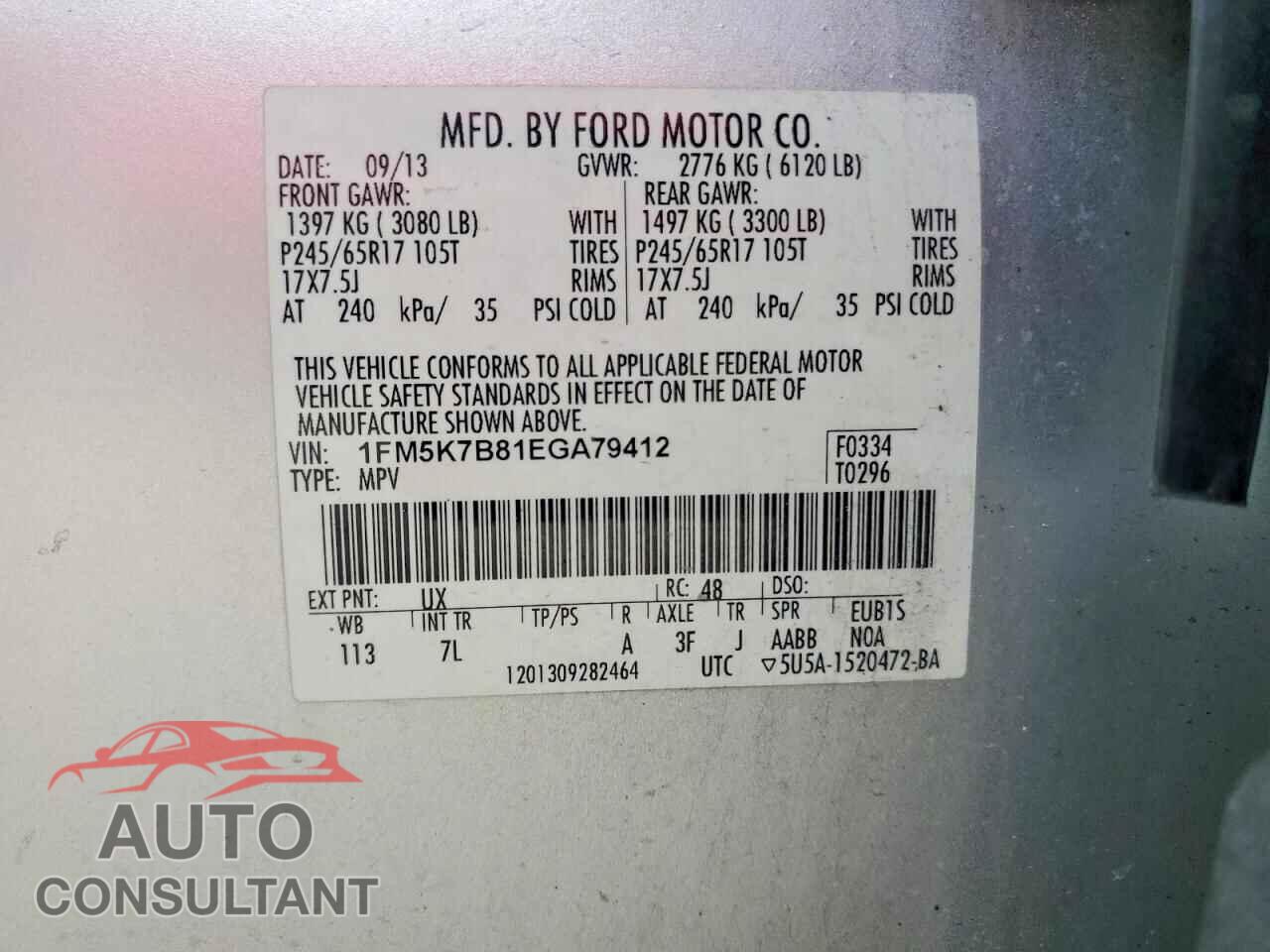 FORD EXPLORER 2014 - 1FM5K7B81EGA79412