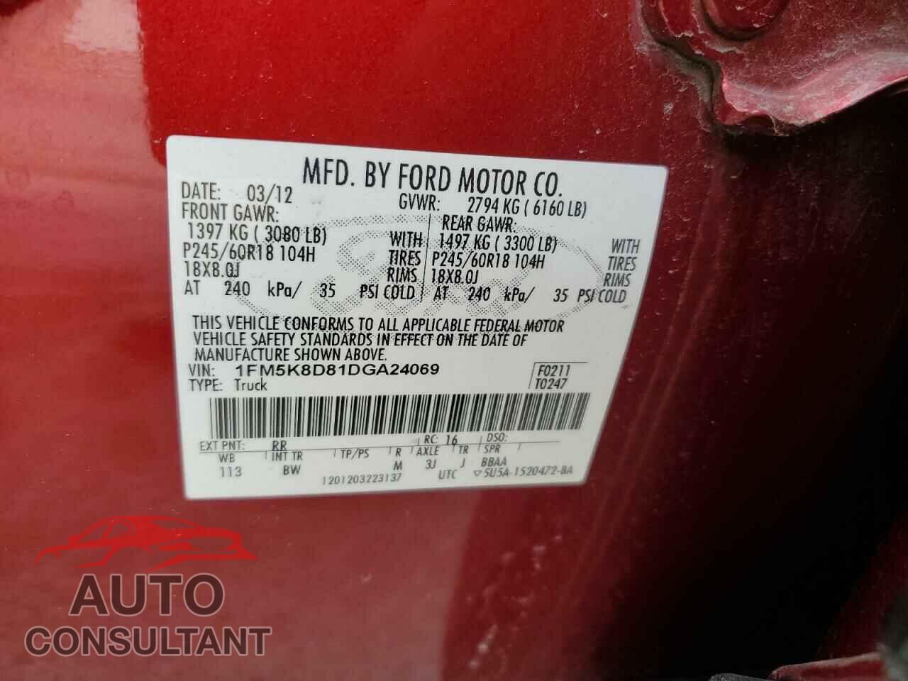 FORD EXPLORER 2013 - 1FM5K8D81DGA24069