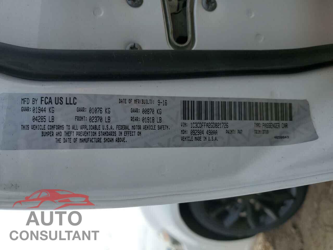 DODGE DART 2016 - 1C3CDFFA2GD821726