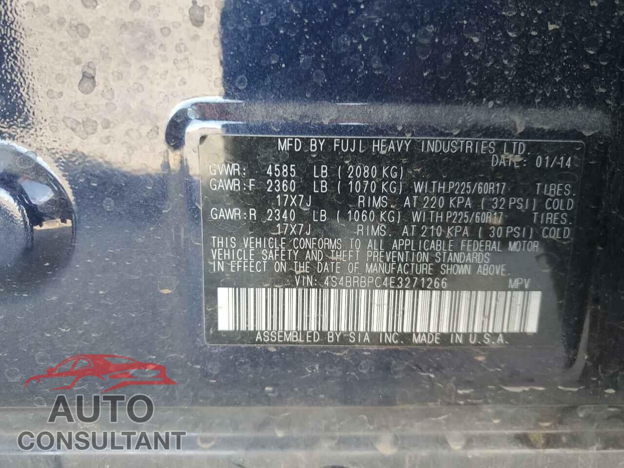 SUBARU OUTBACK 2014 - 4S4BRBPC4E3271266