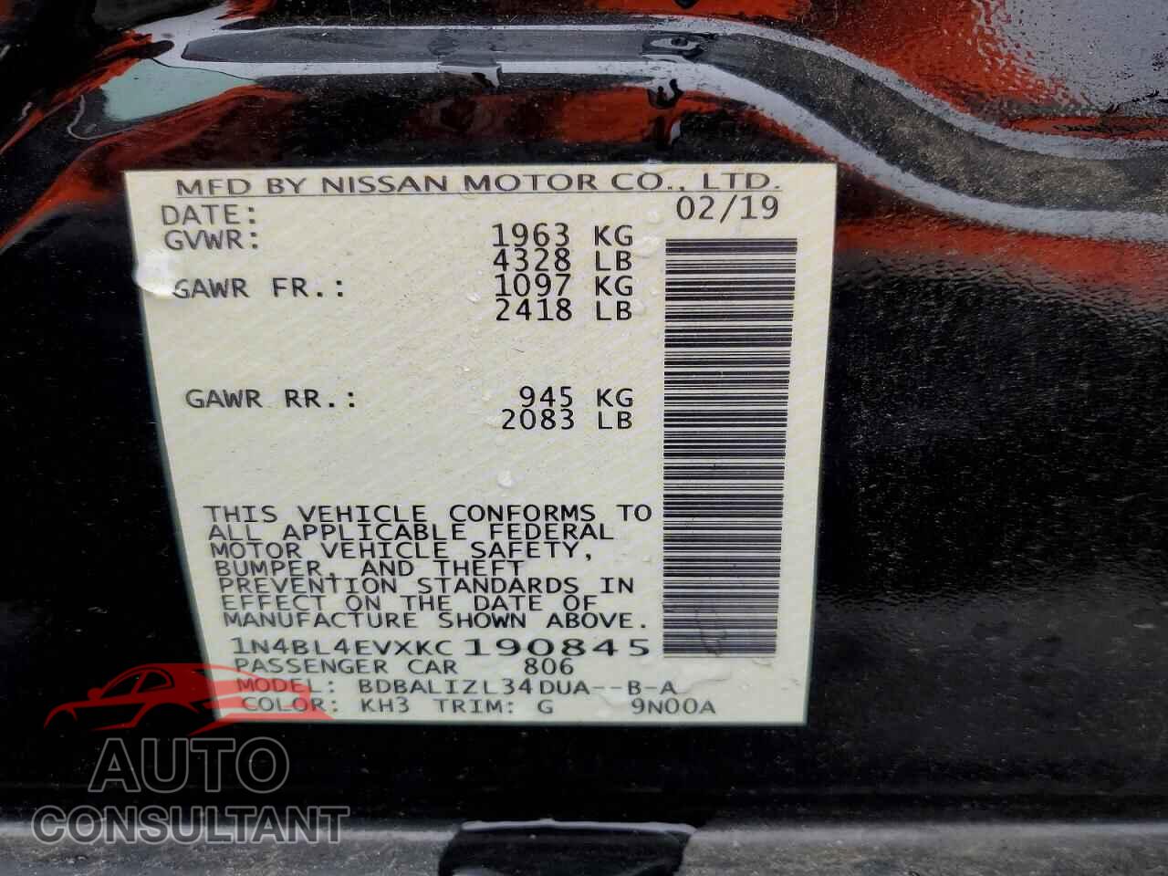 NISSAN ALTIMA 2019 - 1N4BL4EVXKC190845