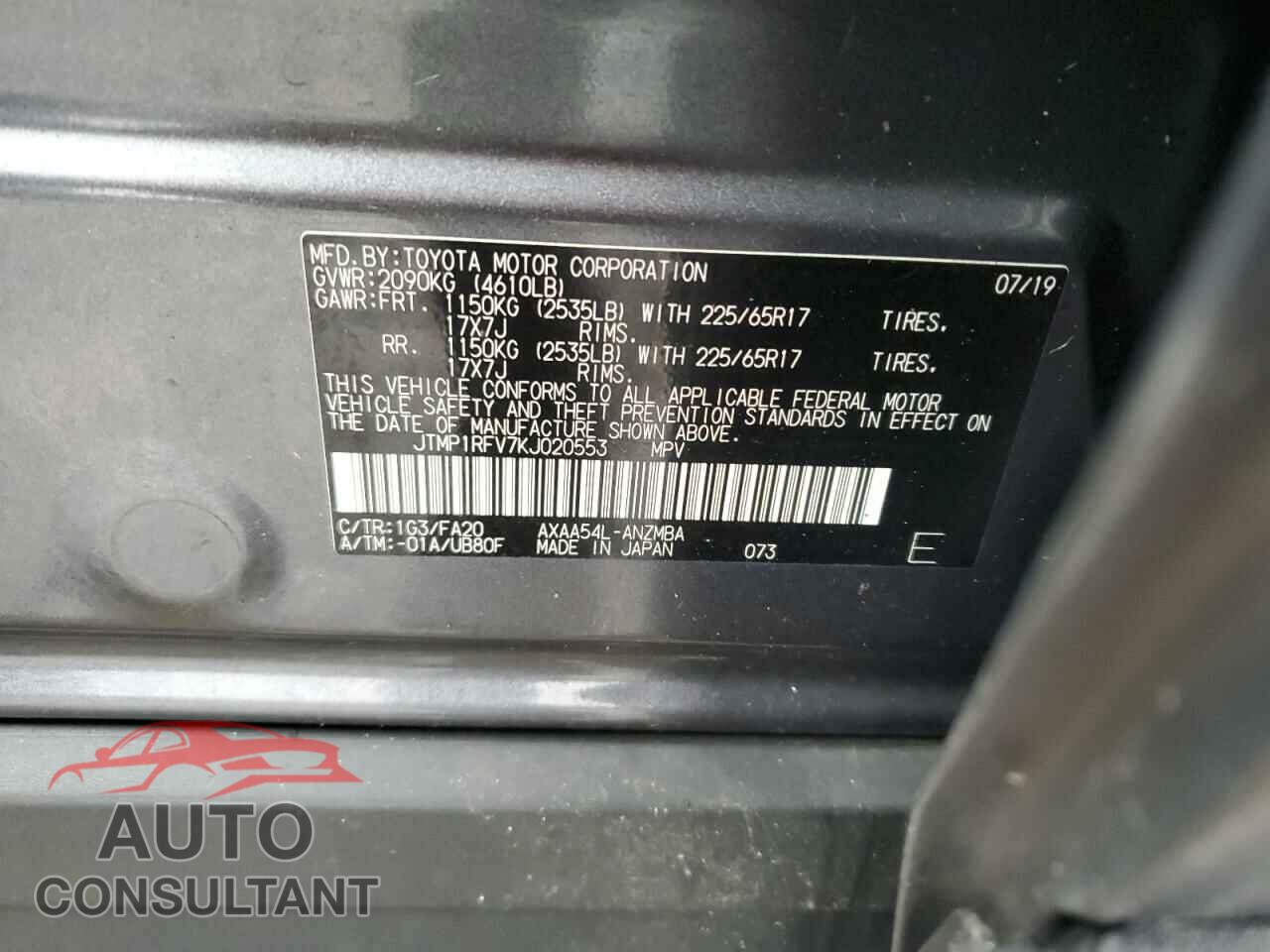 TOYOTA RAV4 2019 - JTMP1RFV7KJ020553