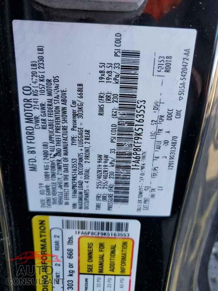FORD MUSTANG 2019 - 1FA6P8CF9K5163553
