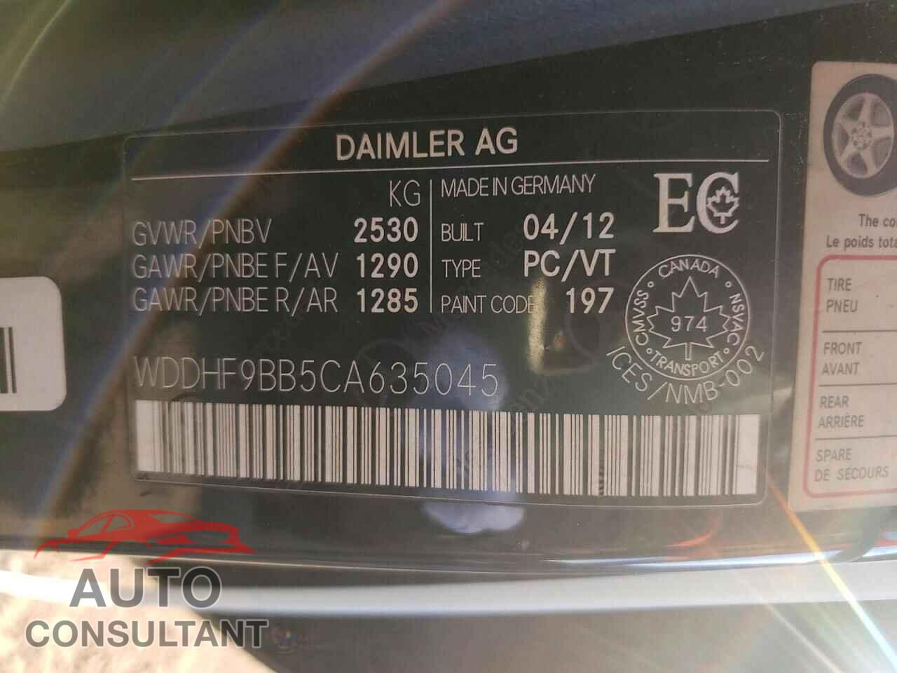 MERCEDES-BENZ E-CLASS 2012 - WDDHF9BB5CA635045