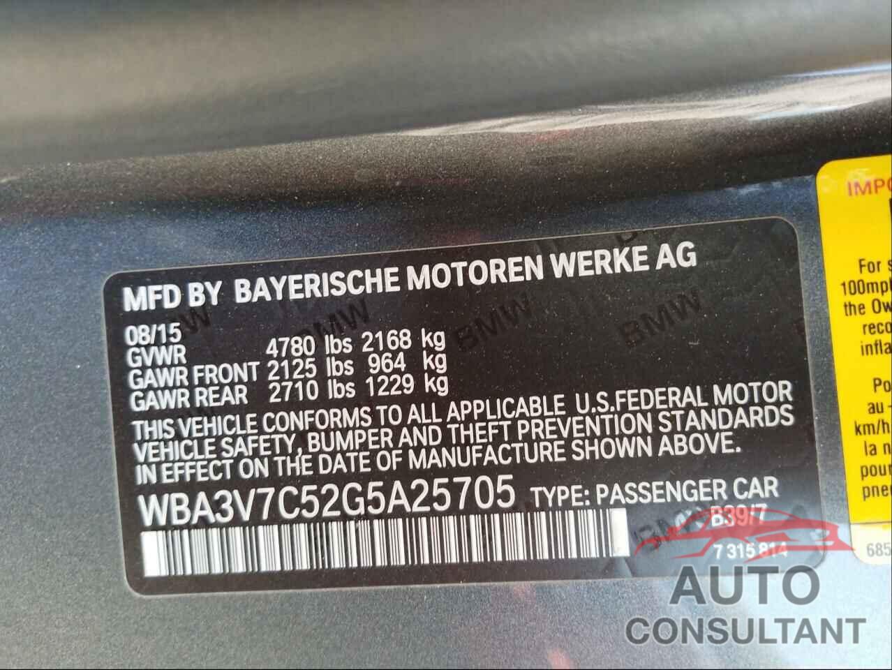 BMW 4 SERIES 2016 - WBA3V7C52G5A25705