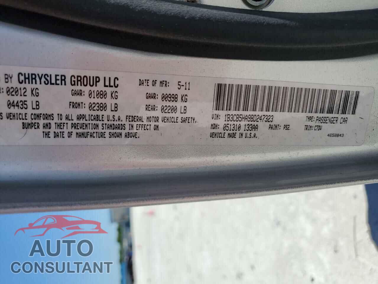 DODGE CALIBER 2011 - 1B3CB5HA9BD247323