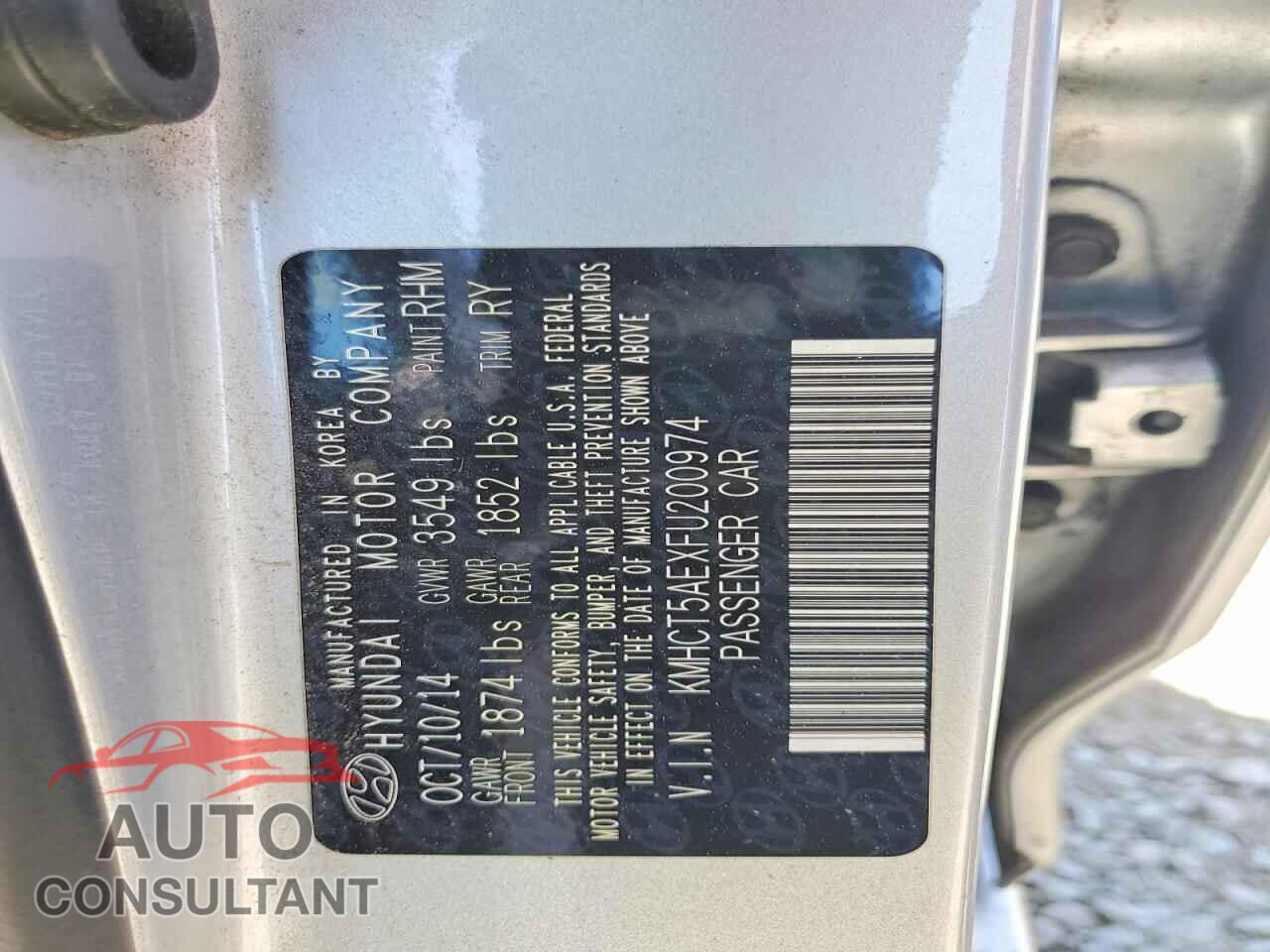 HYUNDAI ACCENT 2015 - KMHCT5AEXFU200974