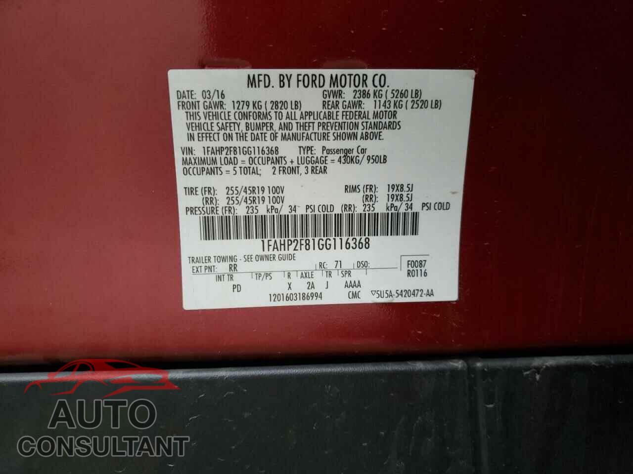 FORD TAURUS 2016 - 1FAHP2F81GG116368