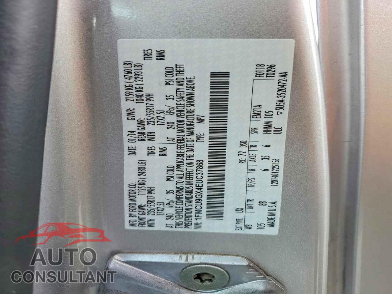 FORD ESCAPE 2014 - 1FMCU9GX4EUC37868
