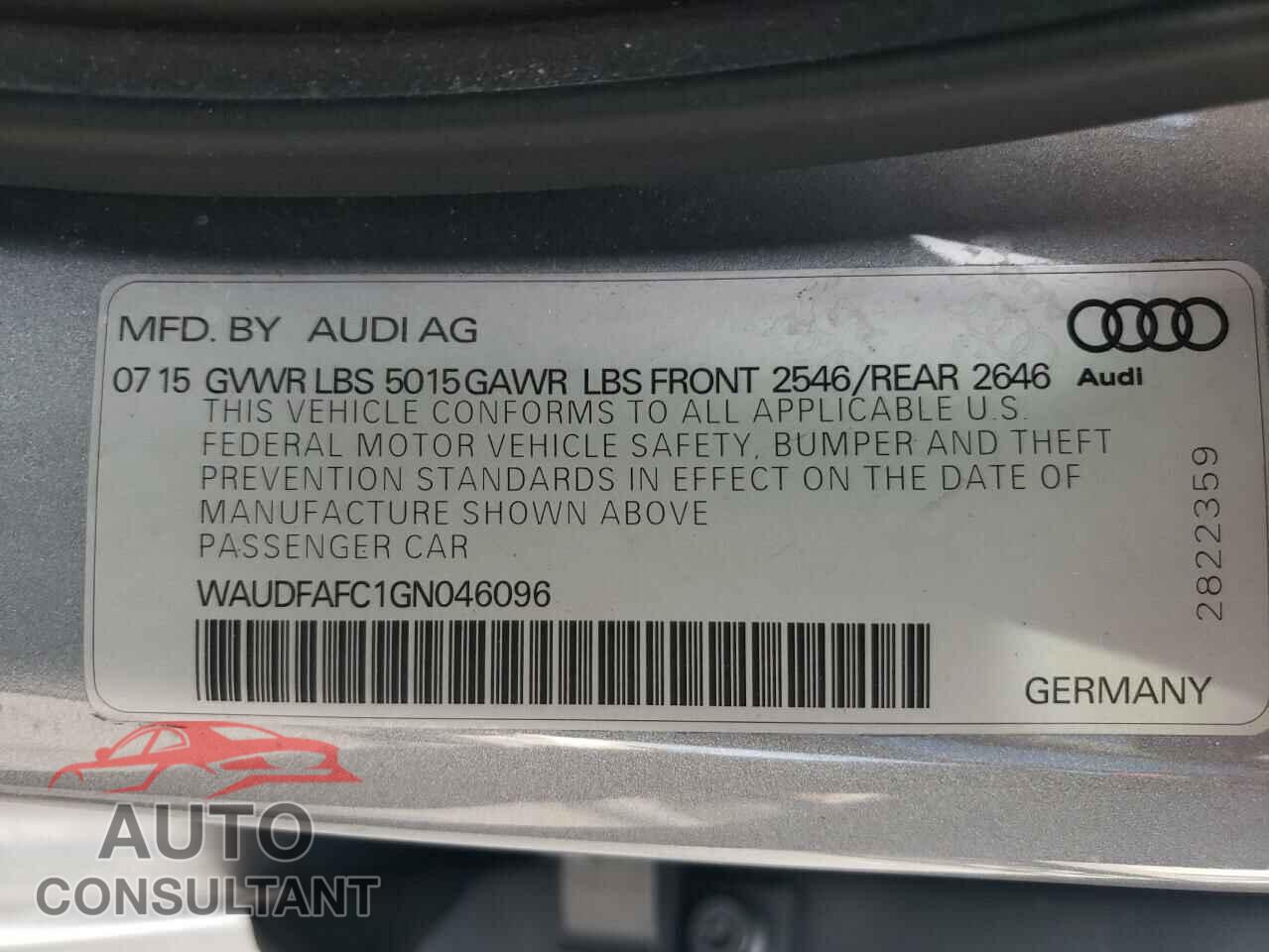AUDI A6 2016 - WAUDFAFC1GN046096