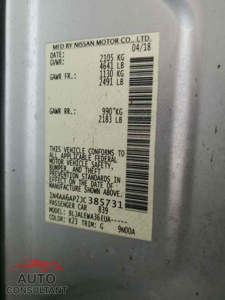 NISSAN MAXIMA 2018 - 1N4AA6AP2JC385731