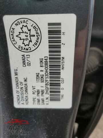 HONDA CIVIC 2013 - 2HGFB2F53DH008843