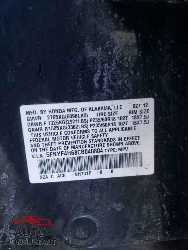 HONDA PILOT 2012 - 5FNYF4H68CB040804