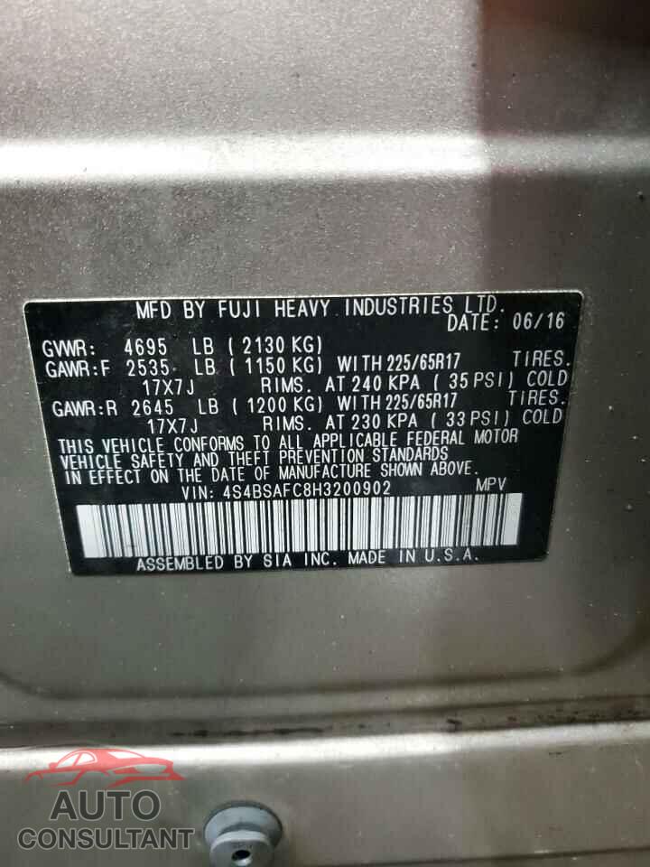 SUBARU OUTBACK 2017 - 4S4BSAFC8H3200902